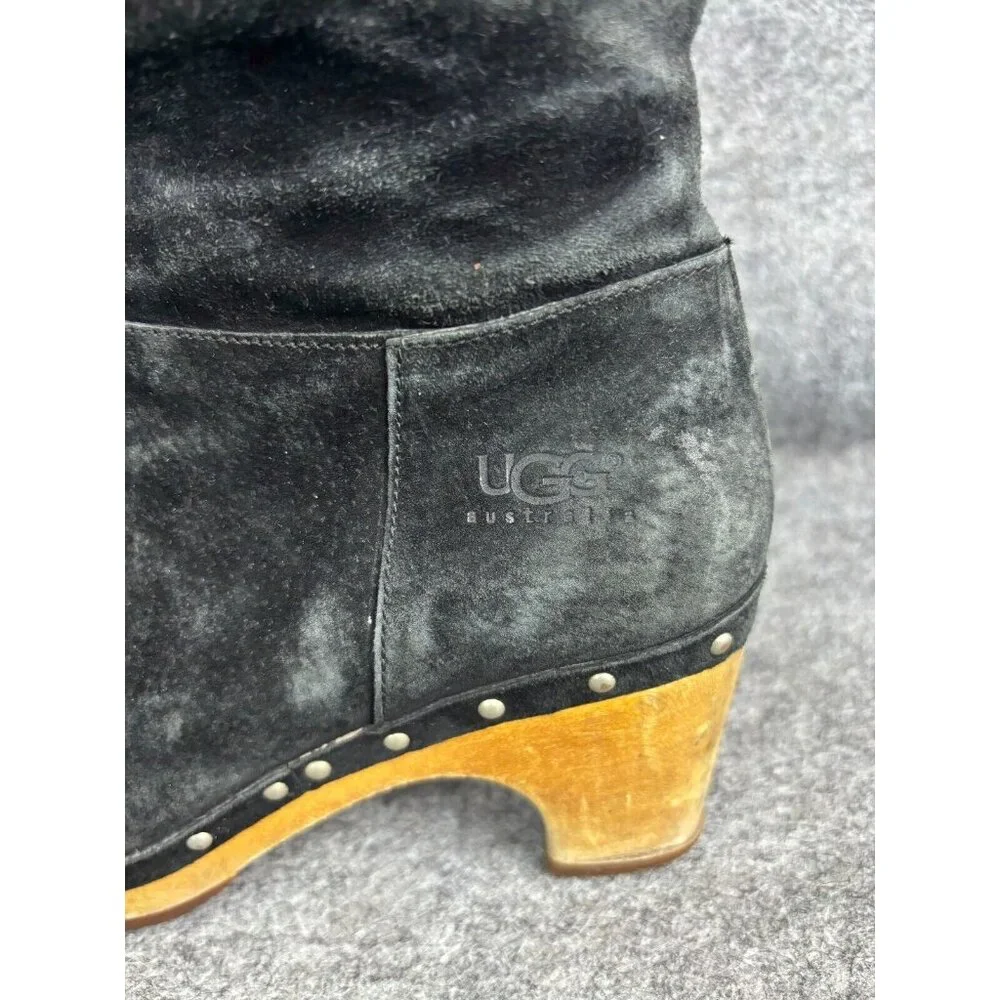 UGG Australia Rosabella Heeled Boots‎ Women's 6 Black Suede Leather Studded Zip